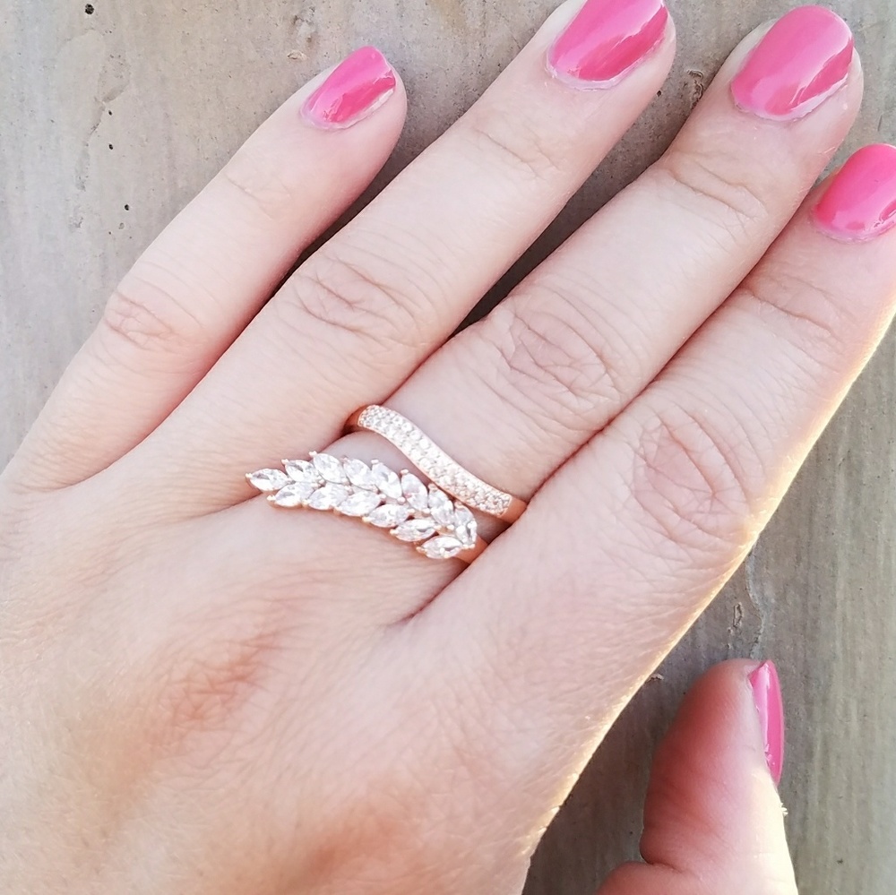 Rose Gold Leaf Ring Size 9 Micro Pave AAA CZ Nature Inspired Statement Jewelry